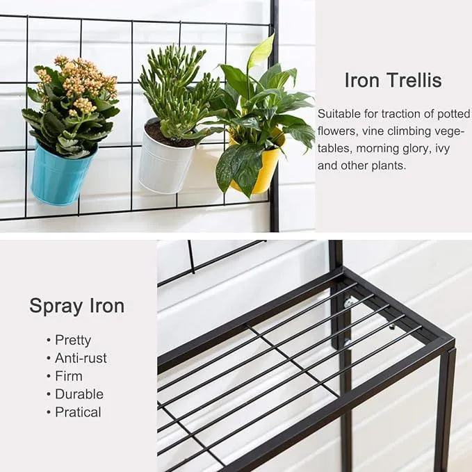 Plant Stand 3-Tier Hanging Shelves Flower Pot Organizer Multiple Flower Display Holder Indoor Outdoor Heavy Duty Potted Planter Rack Unit with Grid Panel for Living Room Balcony