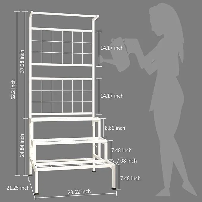 Plant Stand 3-Tier Hanging Shelves Flower Pot Organizer Multiple Flower Display Holder Indoor Outdoor Heavy Duty Potted Planter Rack Unit with Grid Panel for Living Room Balcony