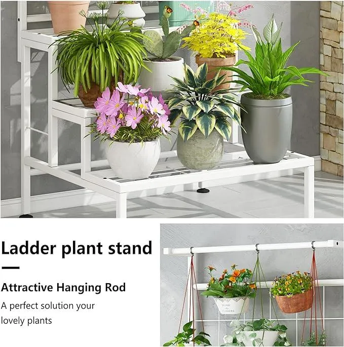 Plant Stand 3-Tier Hanging Shelves Flower Pot Organizer Multiple Flower Display Holder Indoor Outdoor Heavy Duty Potted Planter Rack Unit with Grid Panel for Living Room Balcony