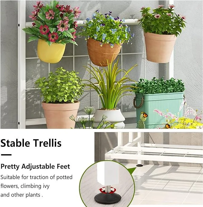 Plant Stand 3-Tier Hanging Shelves Flower Pot Organizer Multiple Flower Display Holder Indoor Outdoor Heavy Duty Potted Planter Rack Unit with Grid Panel for Living Room Balcony