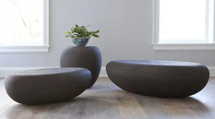 River Stone Coffee Table Large, Charcoal Stone