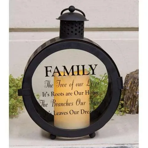 Round LED Sentiment Lantern, 3 Asstd. Designs Sold Individually