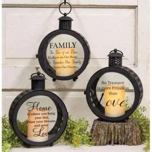 Round LED Sentiment Lantern, 3 Asstd. Designs Sold Individually