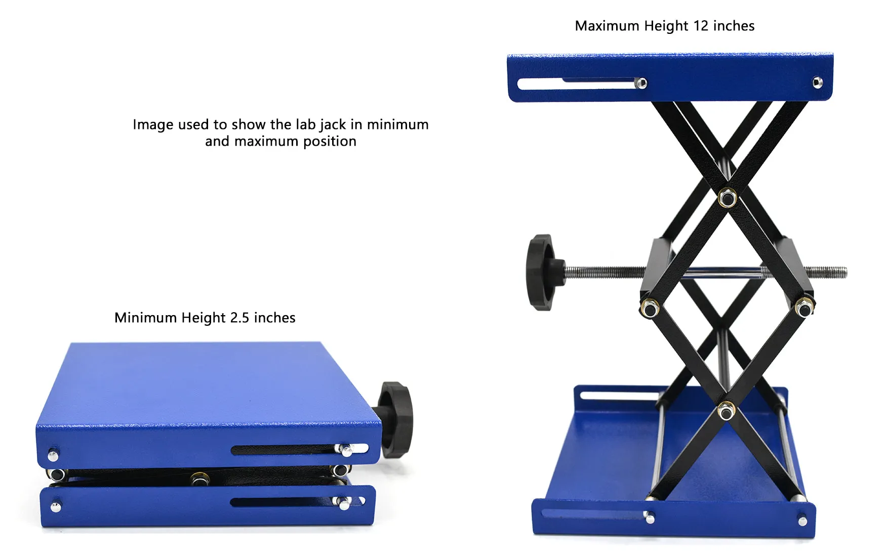 Scissor Jack Laboratory Stand with 7.75 in x 7.75 in Plate, Fully Extended Height 12 in - Eisco Labs