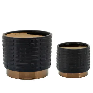 Set of 2 Maze Metallic Planters, Black