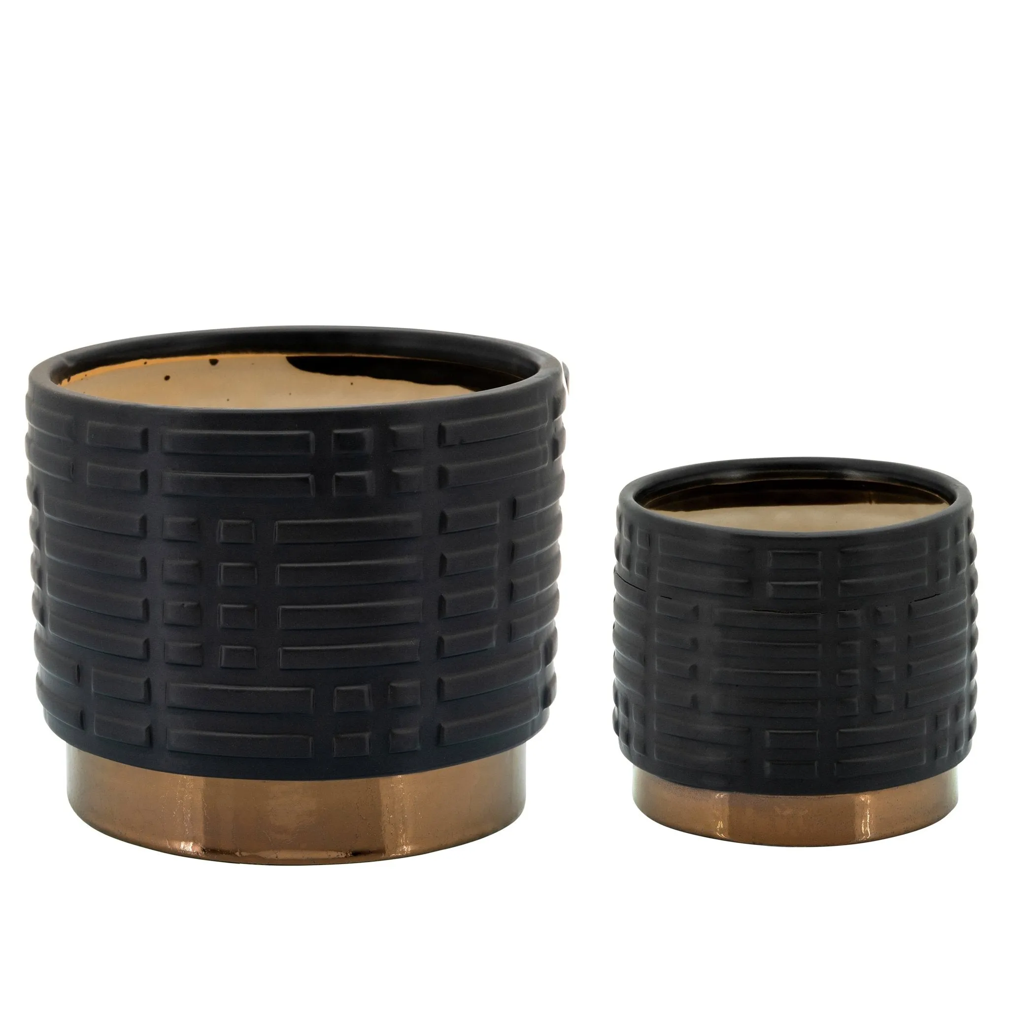 Set of 2 Maze Metallic Planters, Black