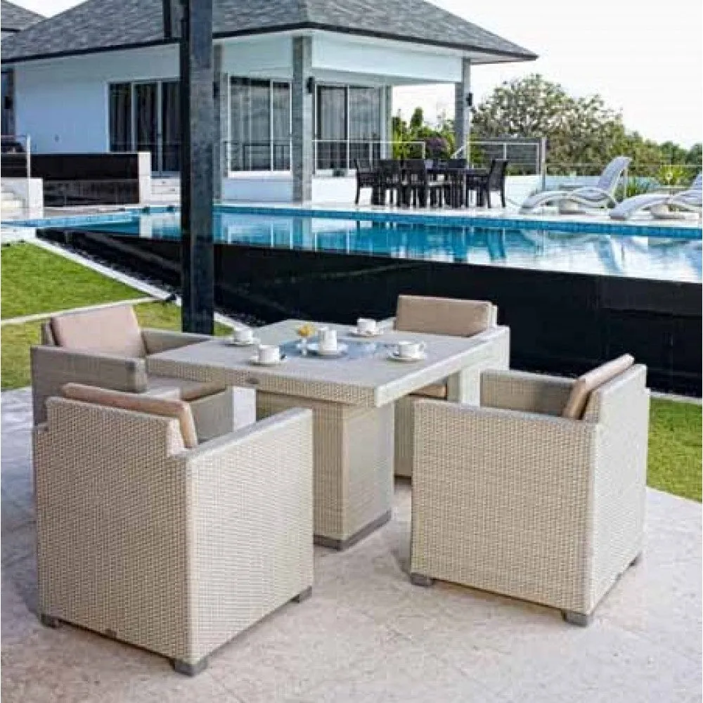 Skyline Design Pacific Rattan Four Seat Square Garden Dining Set