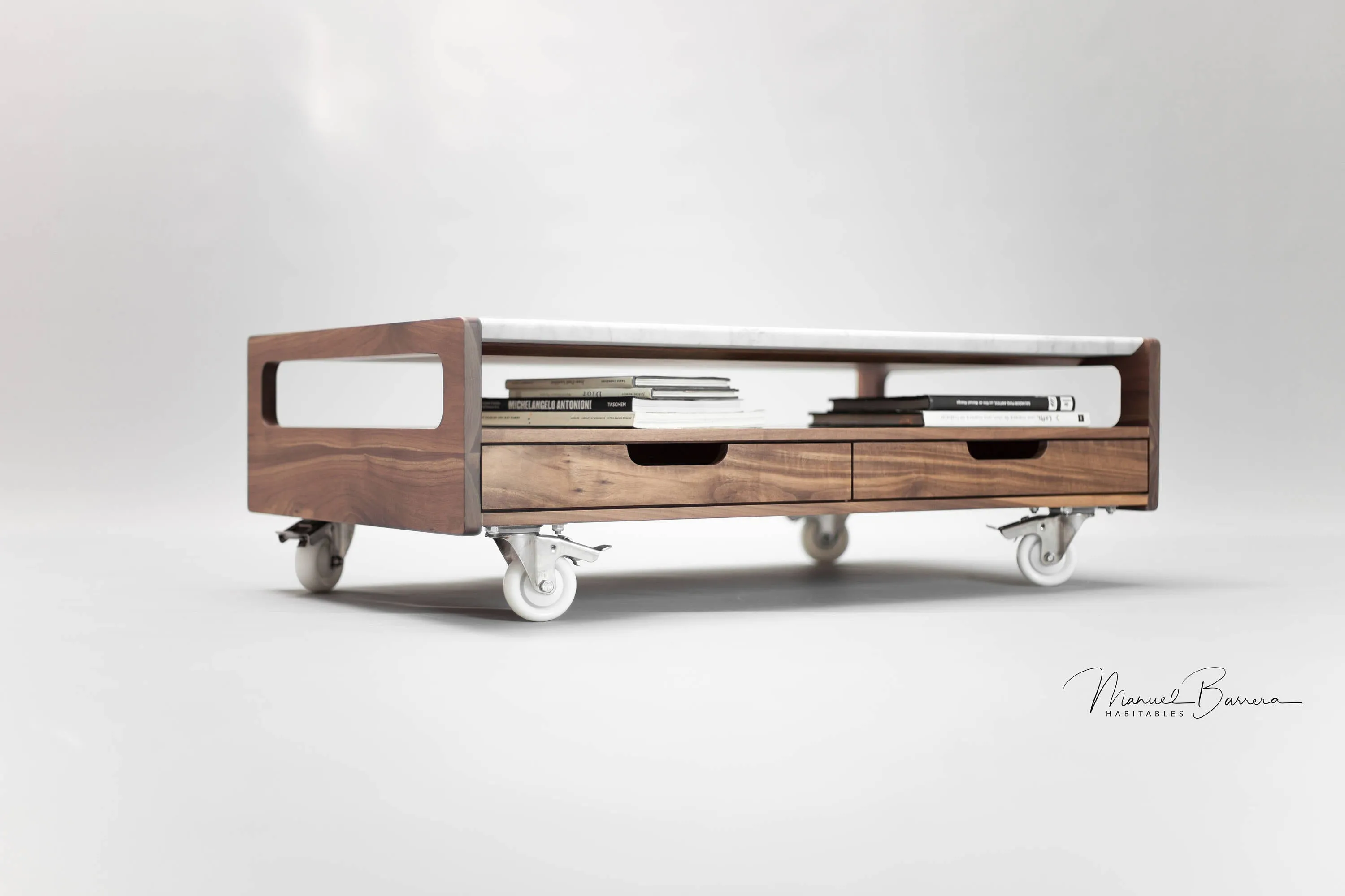 Solid timber center table with marble top