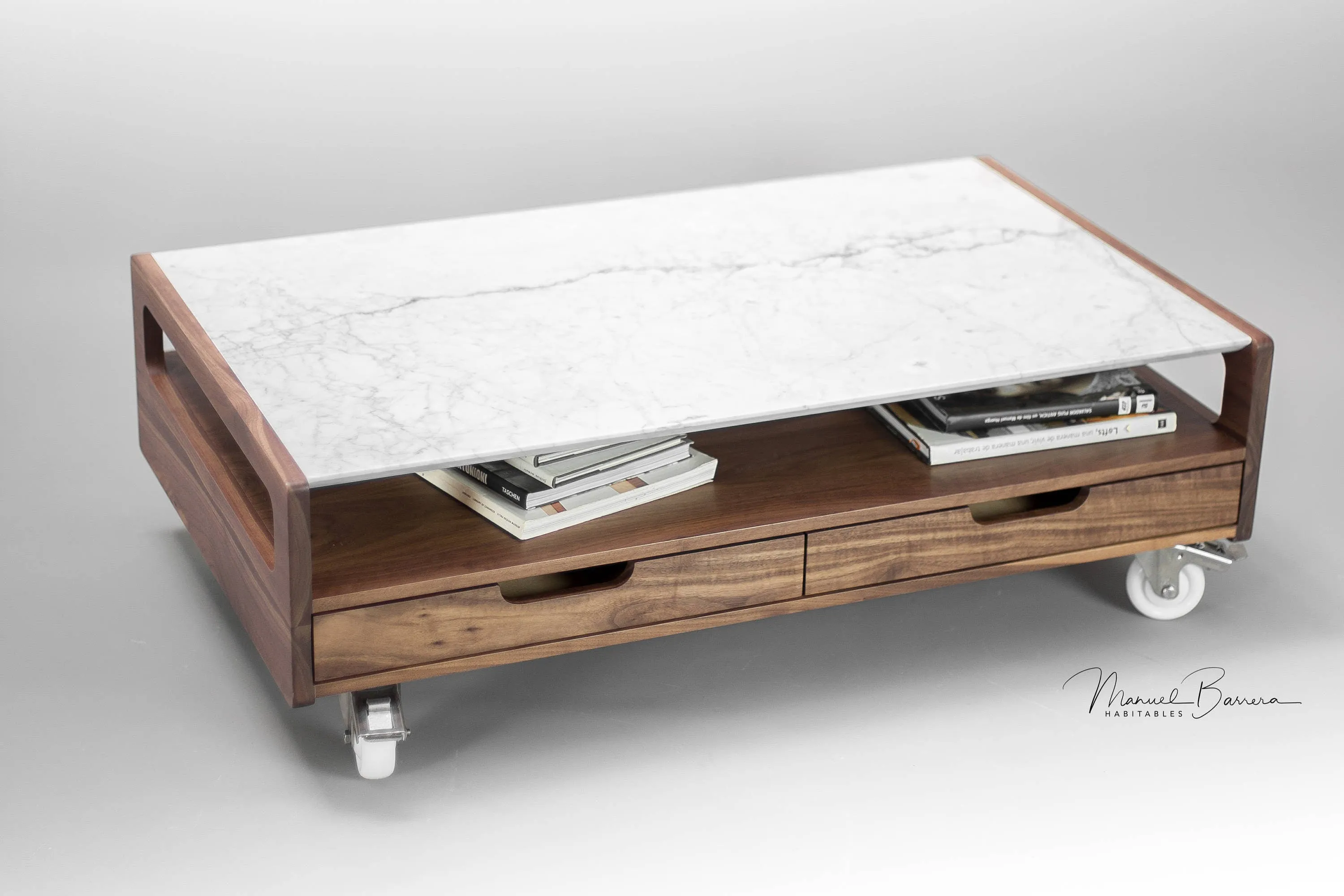 Solid timber center table with marble top