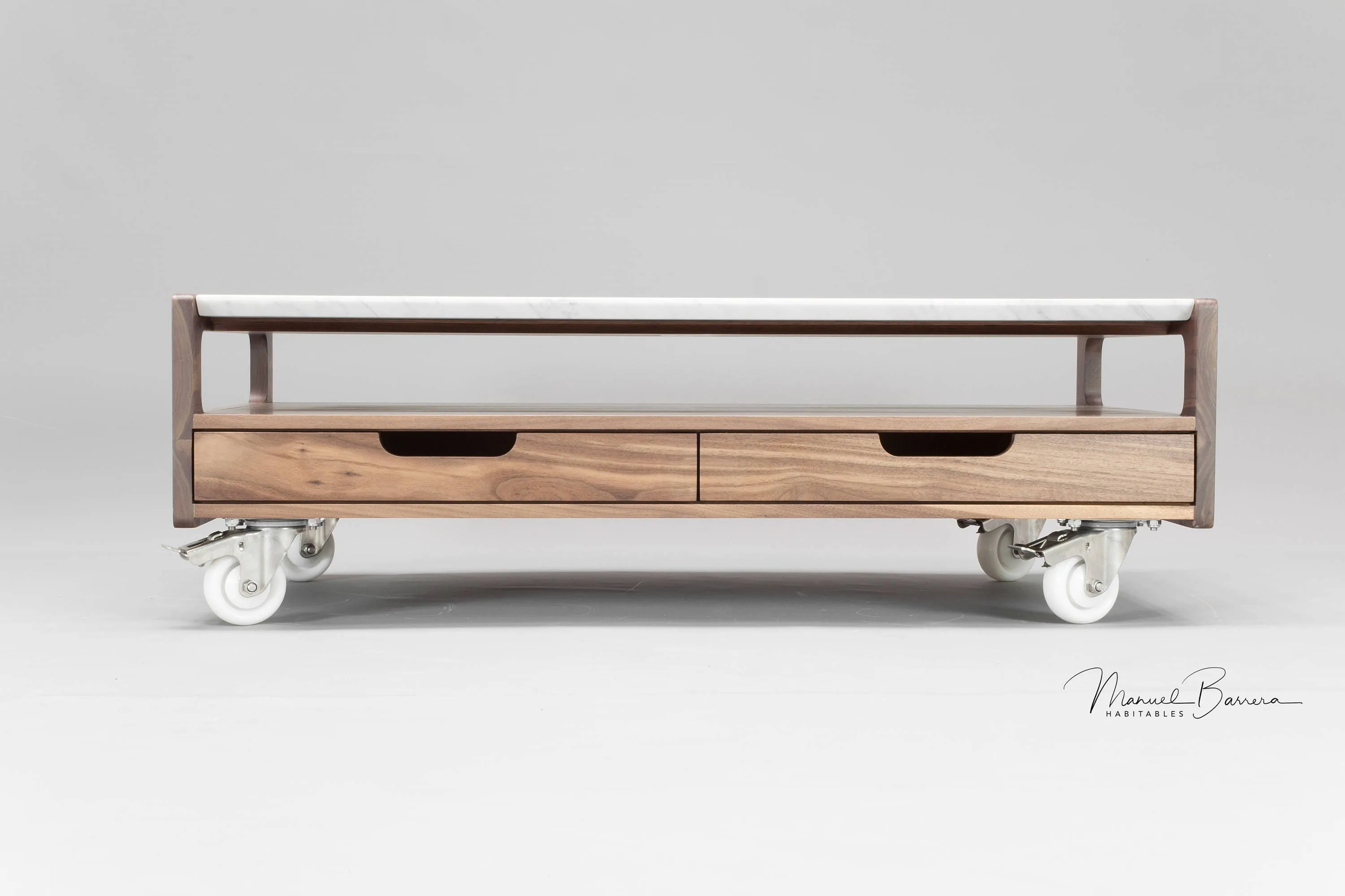 Solid timber center table with marble top