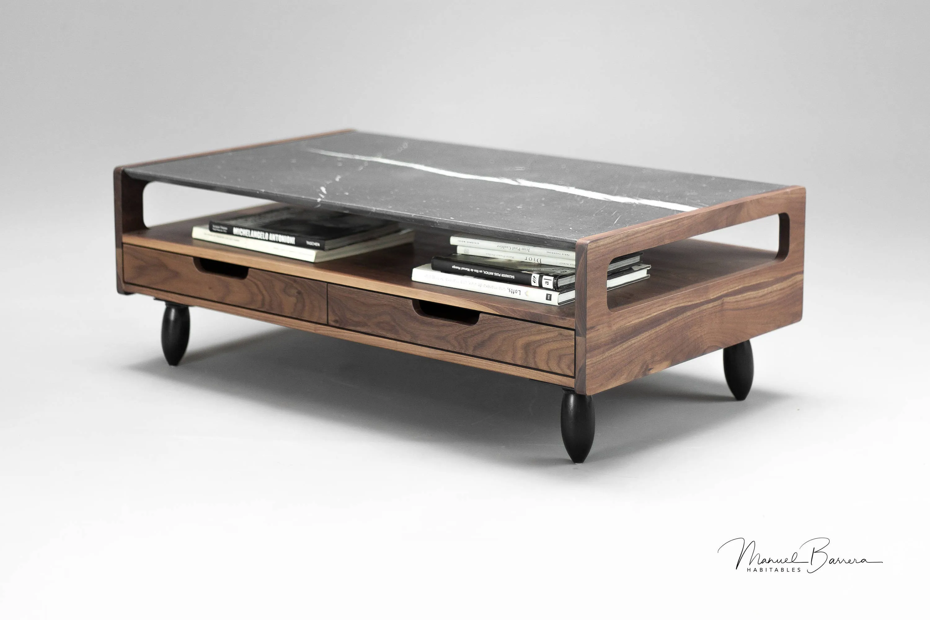 Solid timber center table with marble top