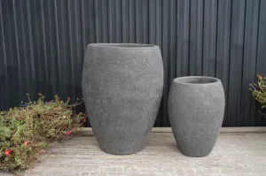 Tall Cylindrical Gravel Matte Finish Planter - Light Concrete Vase Planter for Modern Décor(set of 2)