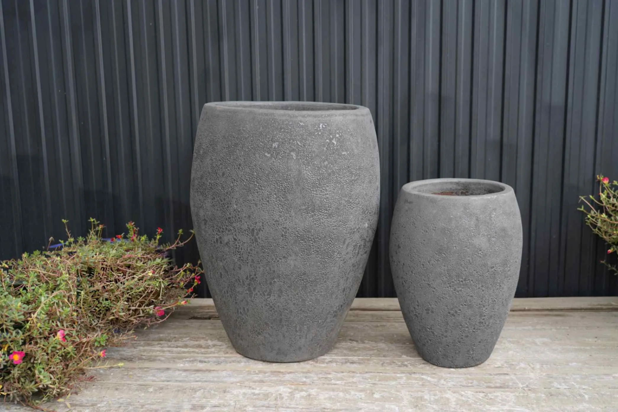 Tall Cylindrical Gravel Matte Finish Planter - Light Concrete Vase Planter for Modern Décor(set of 2)