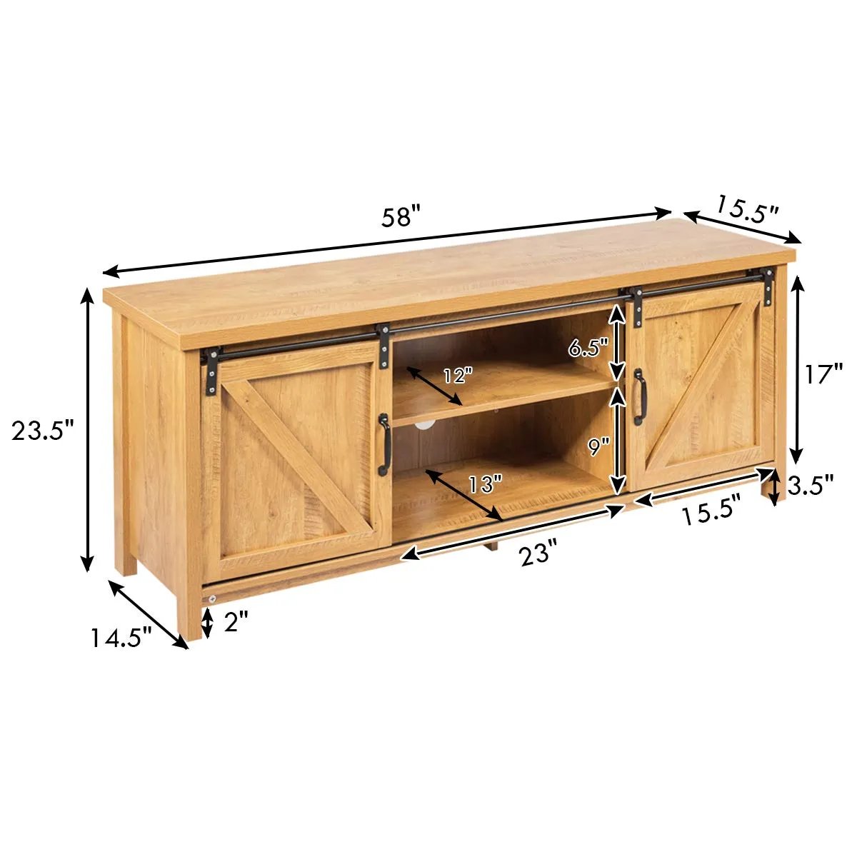 Tangkula Sliding Barn Door TV Stand, Wood TV Storage Cabinet for TVs Up to 65 Inch