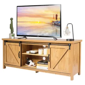 Tangkula Sliding Barn Door TV Stand, Wood TV Storage Cabinet for TVs Up to 65 Inch