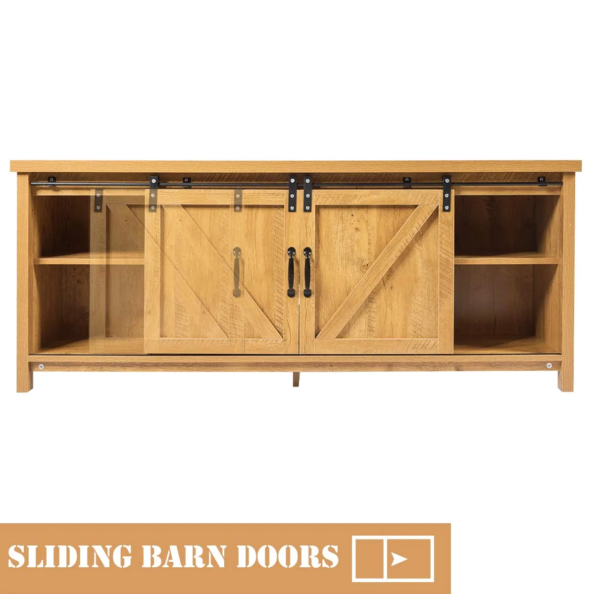 Tangkula Sliding Barn Door TV Stand, Wood TV Storage Cabinet for TVs Up to 65 Inch