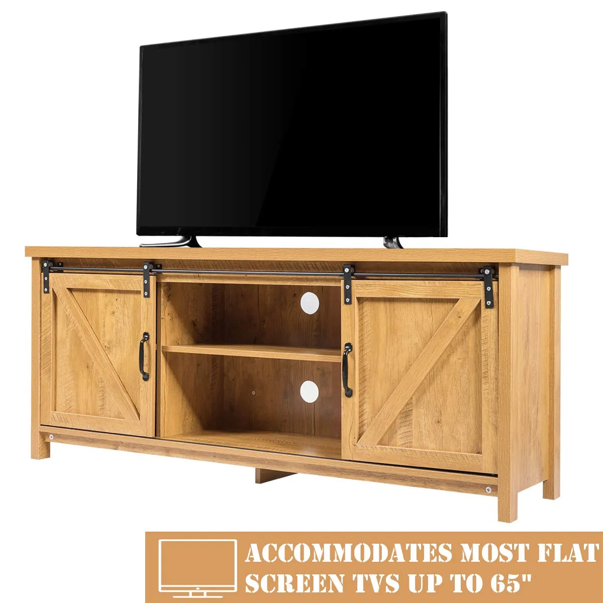Tangkula Sliding Barn Door TV Stand, Wood TV Storage Cabinet for TVs Up to 65 Inch