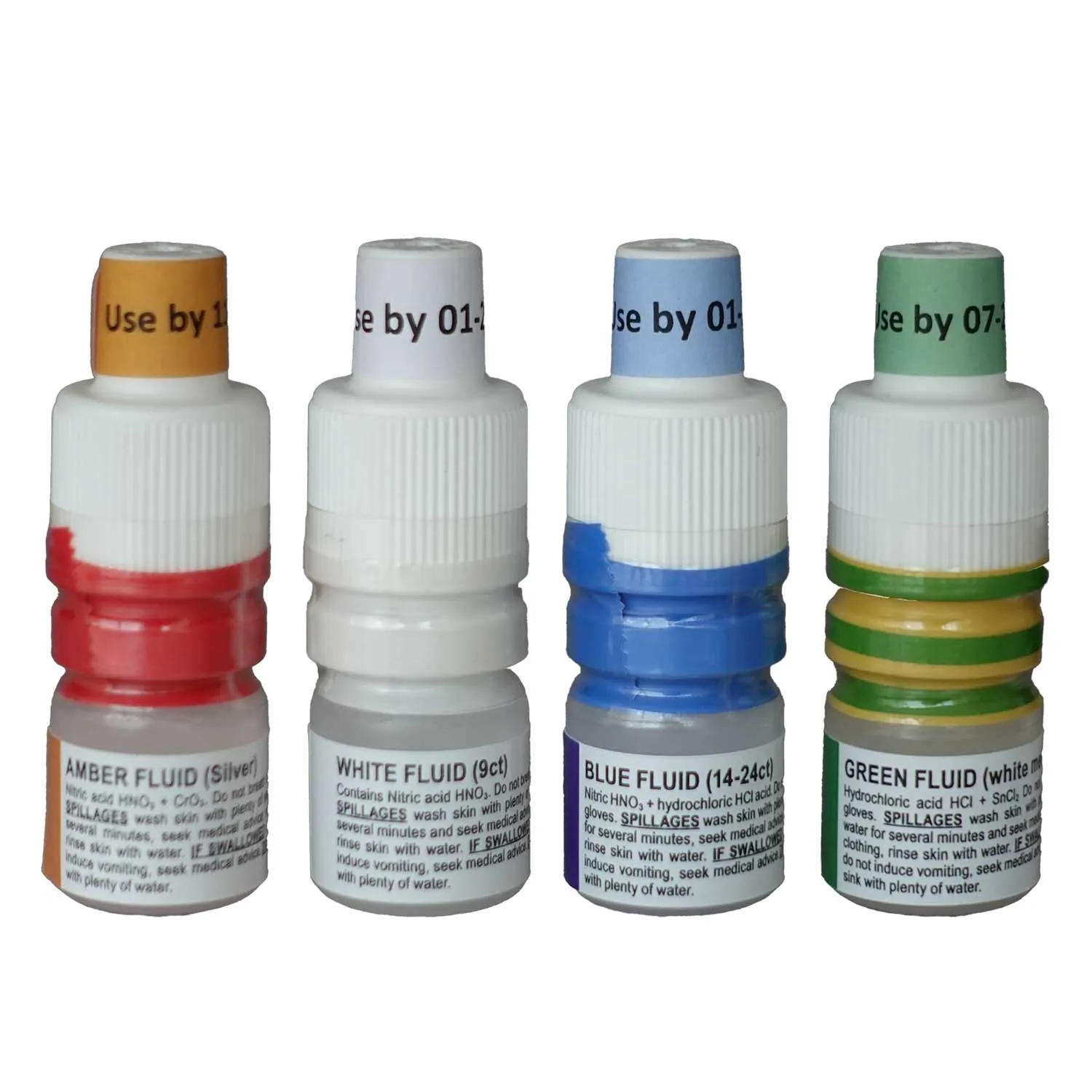 Troytest 4-bottle tester for gold, silver, platinum, white gold, palladium and steel