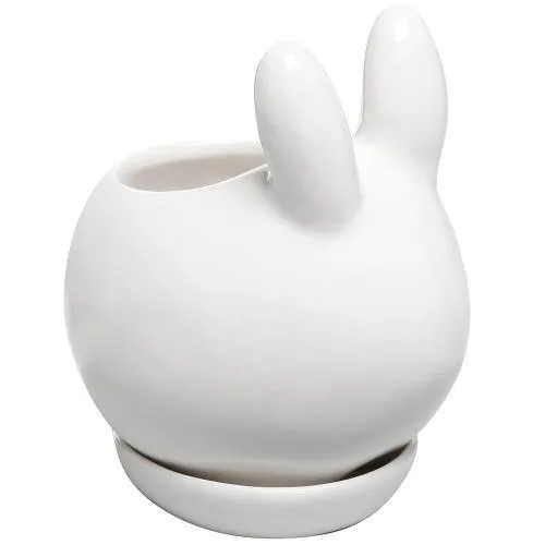 White Bunny Mini Ceramic Succulent Planter w/Saucer