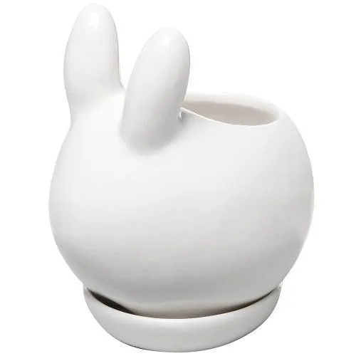 White Bunny Mini Ceramic Succulent Planter w/Saucer