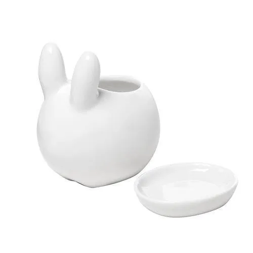 White Bunny Mini Ceramic Succulent Planter w/Saucer