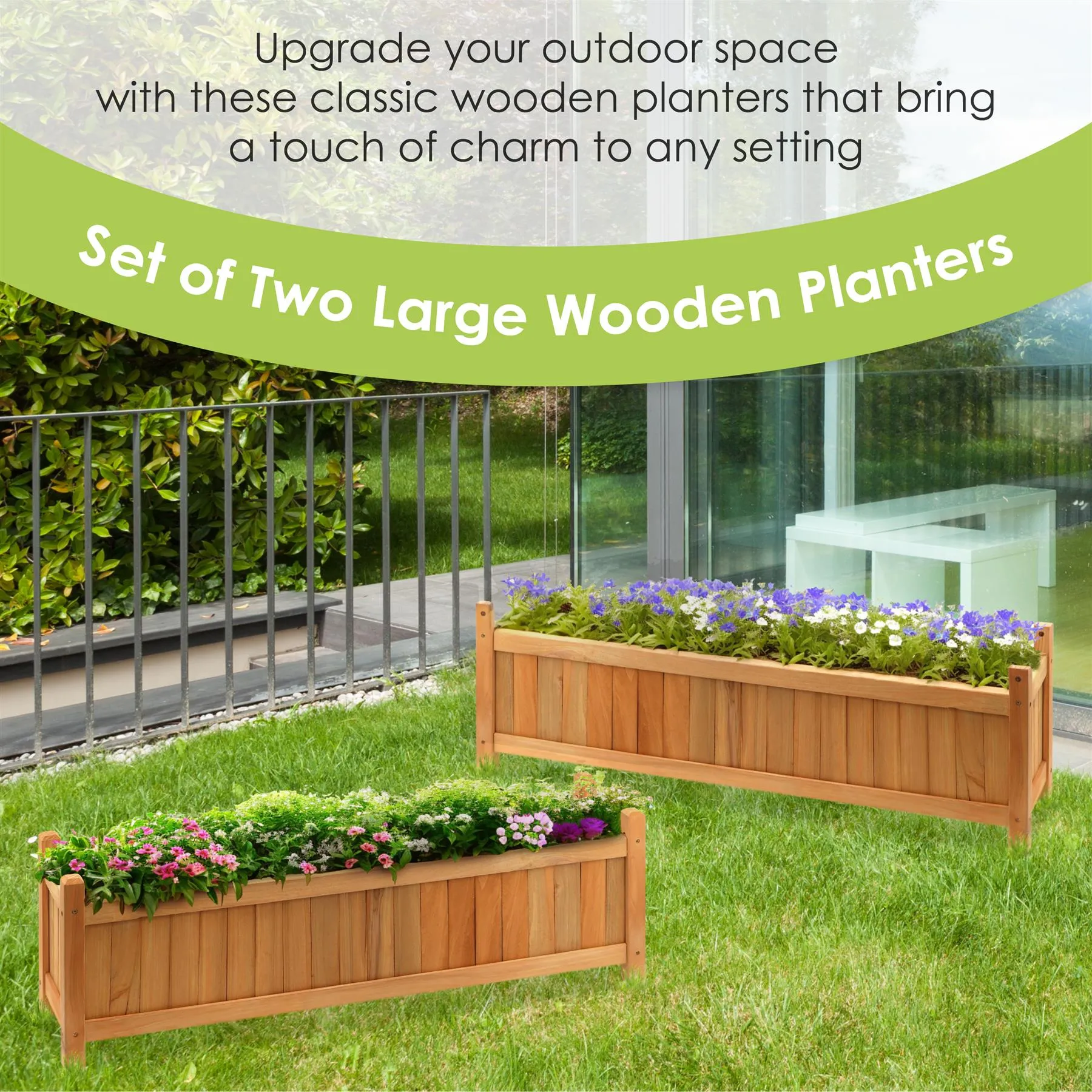 Wooden Large Rectangular Planters 2 Pack
