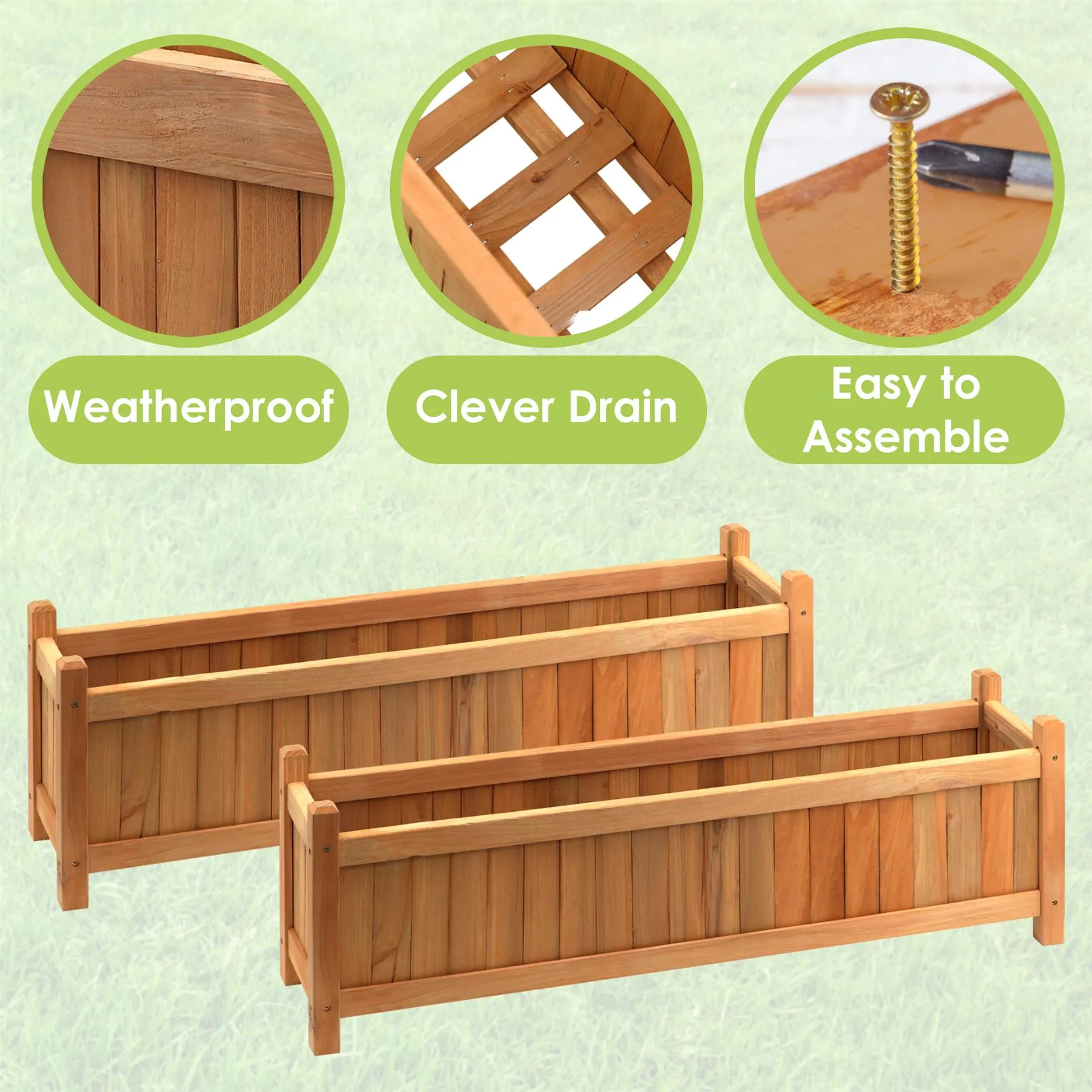 Wooden Large Rectangular Planters 2 Pack